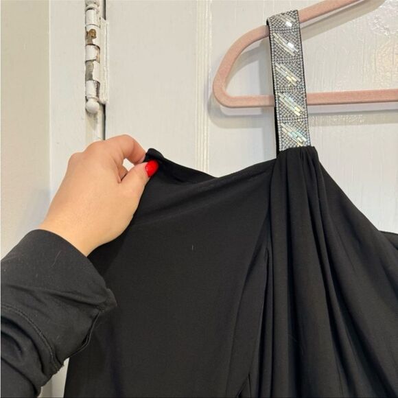 R&M Richards Black Cold Shoulder Gown with Rhinestone Detail Straps - 22W - NWT - Picture 7 of 10